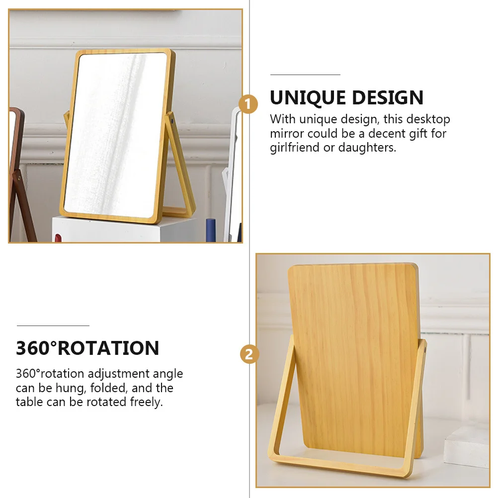 

Premium Wood Makeup Mirror Compact Desktop Vanity Durable Chic Mirror for Home Desktop Decor Dressing Table Adorn