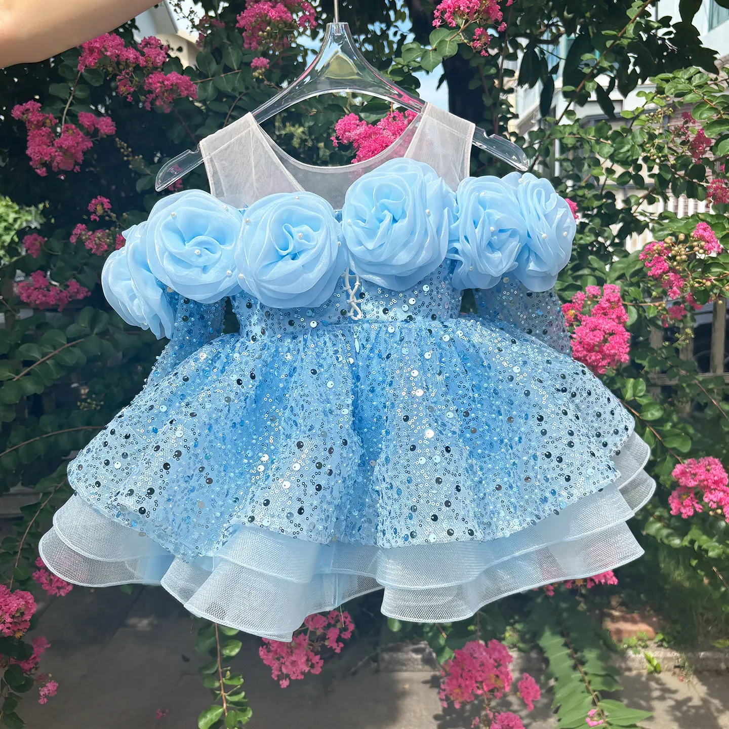 Jill desejo d099 luxo flor menina vestido de renda manga longa princesa criança crianças casamento 1st aniversário pageant festa vestido baile