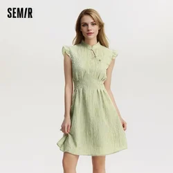 Semir Dress For Women Short Flutter Sleeves With Button Closure Summer New In 2024 Fresh Textured Mini Skirt