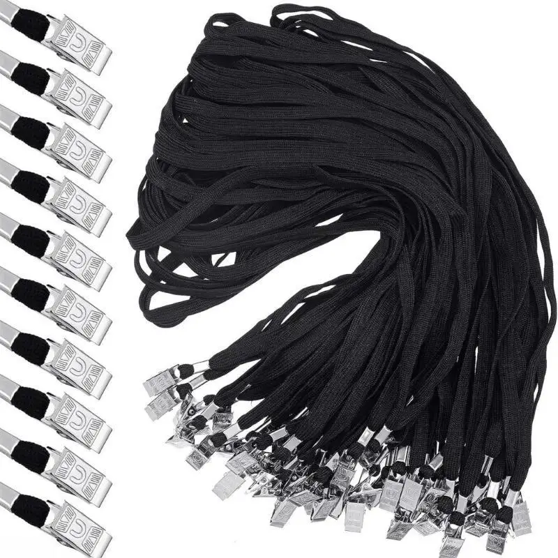 

D08B 100 Pcs Black Lanyards Flat Neck Lanyard with Clip Safety Lanyards for Teachers