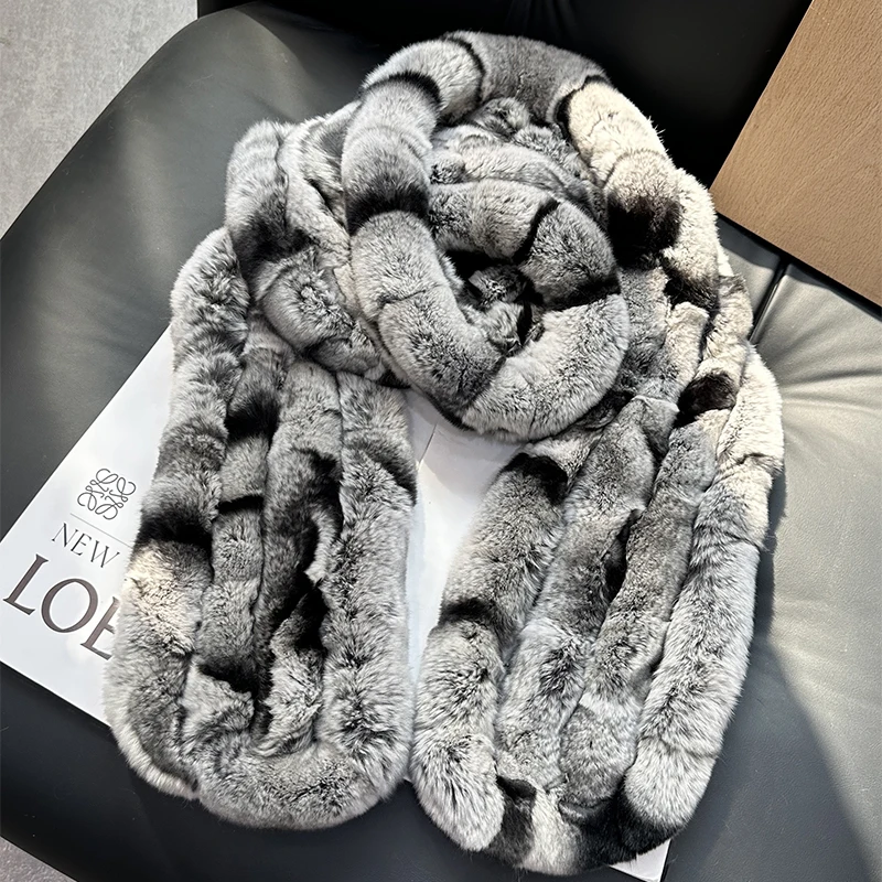 2024 Women Winter Warm Real Rabbit Fur Long Scarf Natural Rabbit Fur Muffler 2Genuine Fur Scarves Wholesale Retail Hot Sale