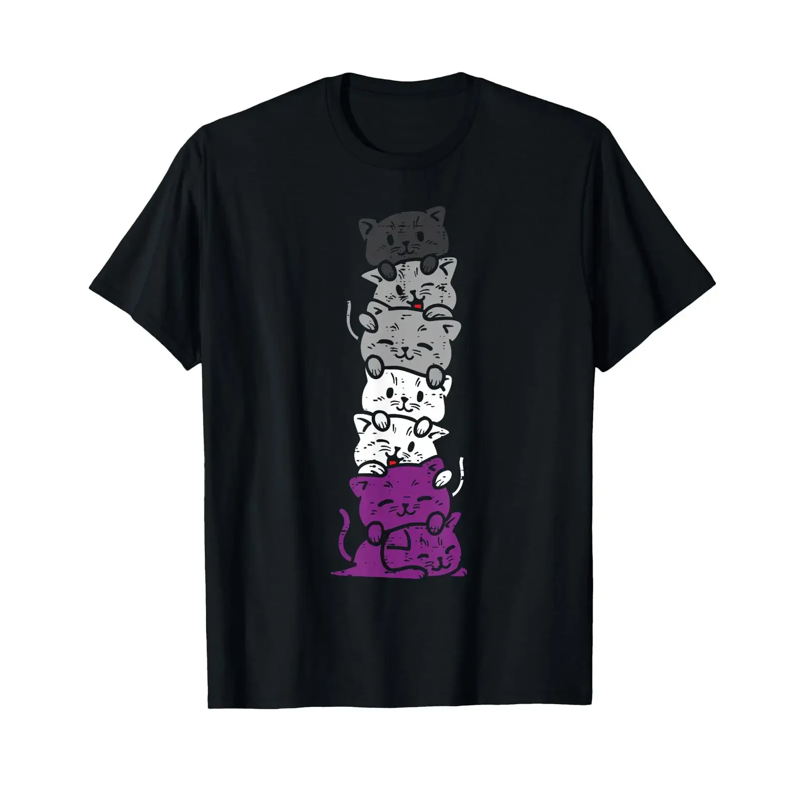 Cat Stack Asexual Pride Cute Ace Flag Animal Pet Lover T Shirt black vintage Washed Soft graphic Top For Everyday Wear