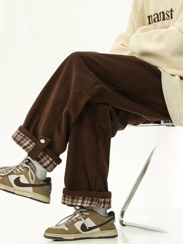 

PaulFrank Men's Casual Pants Corduroy Straight Leg Cuffed Vintage Plaid Spring Faion Brand Warm Polyester Fiber Youth