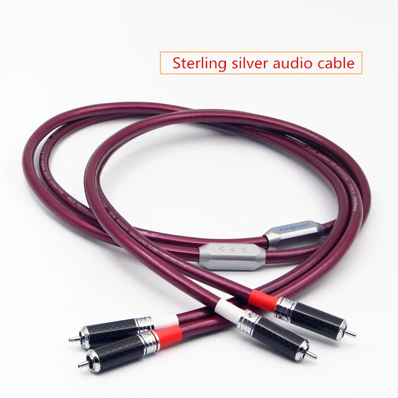 Pair 4N Pure Silver Conductor Shielding Carbon Fibre RCA Plug HiFi RCA Audio Interconnect Cable