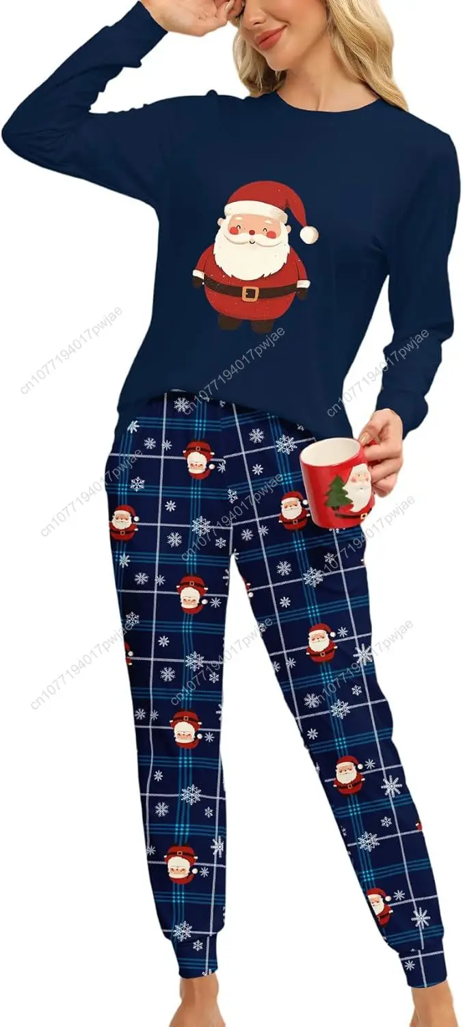 

KFUBUO Рождественские пижамы для женщин, фланелевой пижамный комплект, одежда для сна из двух предметов, свободная ночная рубашка, мягкий топ с длинными рукавами и брюки