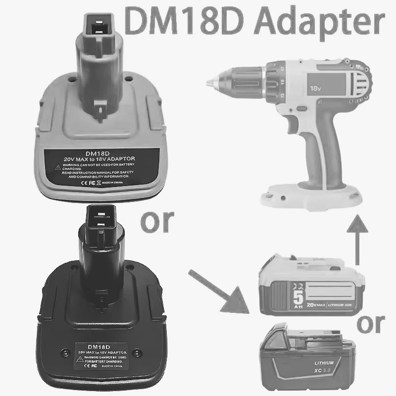 For DL/Milwaukee 18V/20V Batteries DM18D Adapter Converter Compatible with For DL 14.4V-18V Ni-Cd Ni-MH Power Tools