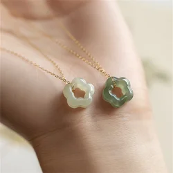 Trendy 925 Sterling Silver Chain Clavicle Necklace Female Jewelry Cute Jade Flower Pendant Women Sweet Necklace Birthday Gift