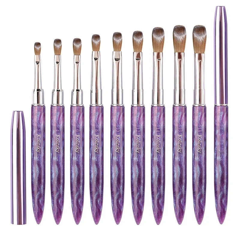 100% Kolinsky Acrylic Nail Brush with Purple Acrylic Handle for Acrylic Powder Nail Art Brush with Nail Technology