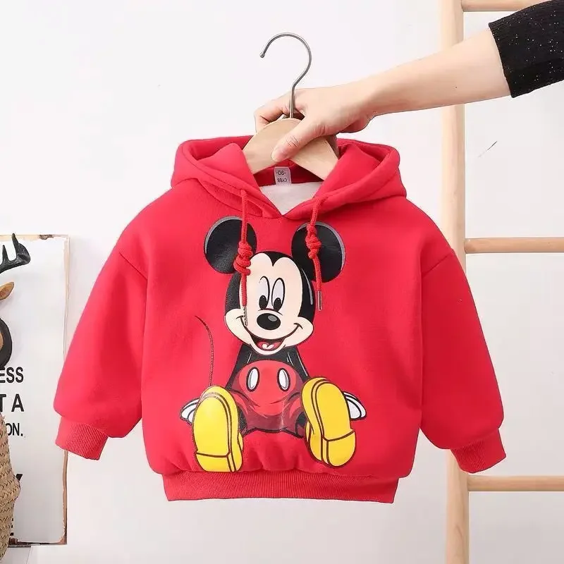 Disney-suéter infantil mickey mouse com capuz, roupas de veludo, tops de manga comprida, desenhos animados, bebês meninos, meninas, criança, outono,