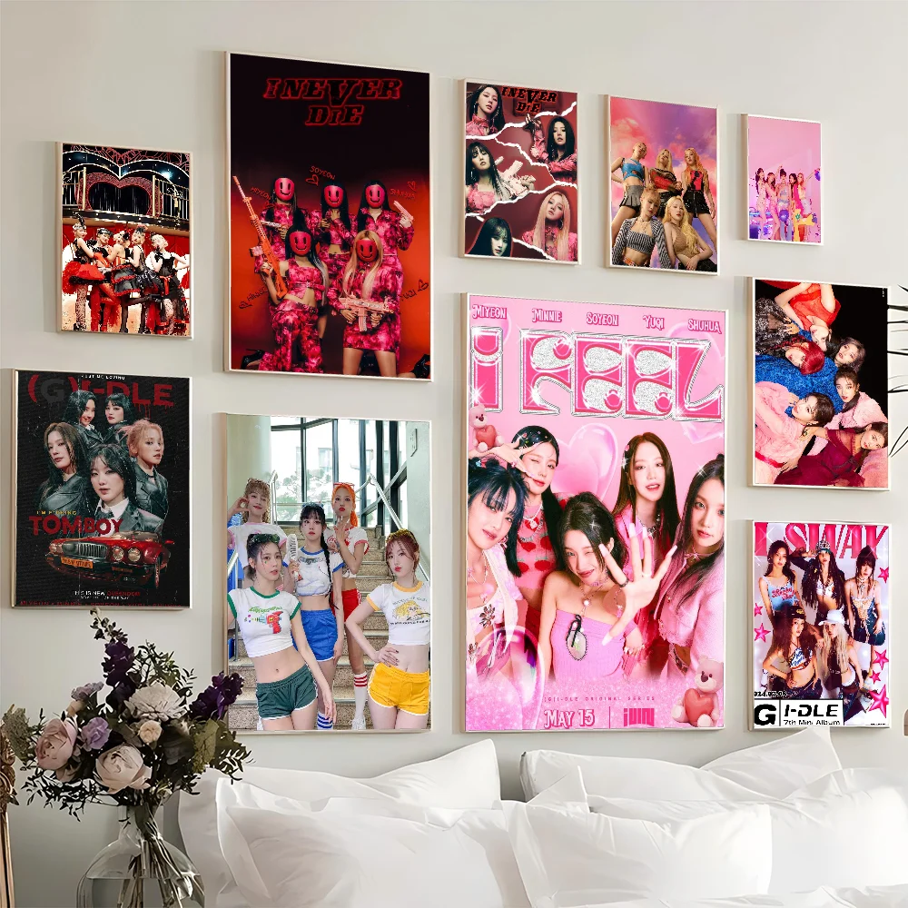 Kpop (G)I-DLE New Album Nxde Music Singer Classic Vintage Posters Decoracion Painting Wall Art White Kraft Paper Kawaii Room