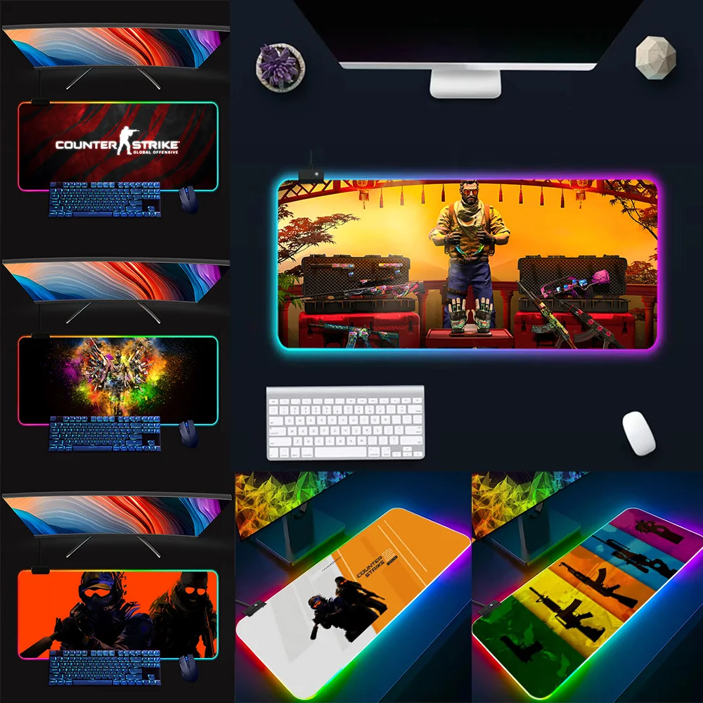 

C-Counter Strike RGB Pc Gamer Keyboard Mouse Pad Mousepad LED Glowing Mouse Mats Rubber Gaming Computer Mausepad