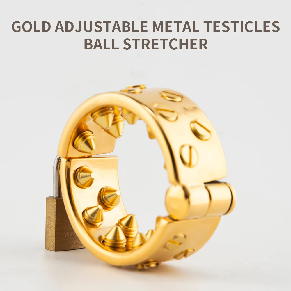 

Gold Removable Massage Spike Lock Penis Cock Rings Stainless Steel Ball Stretcher Scrotal Pendant Adult Toys Cbt Sex Toy For Man