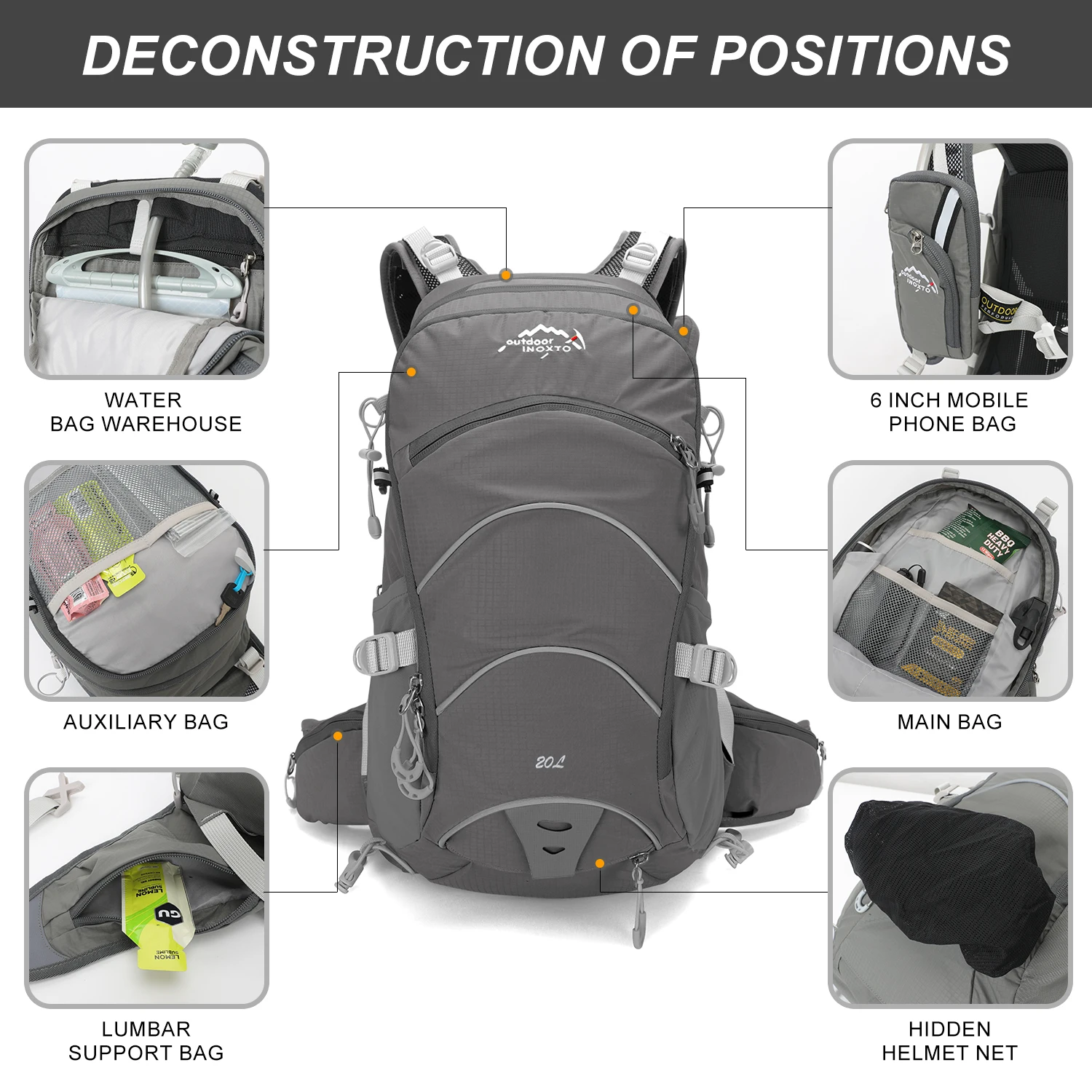 Bergsteigerrucksack 20 Liter Herren und Damen Outdoor-Sporttasche Wasserdicht Camping Wandern Regen – Detail 1