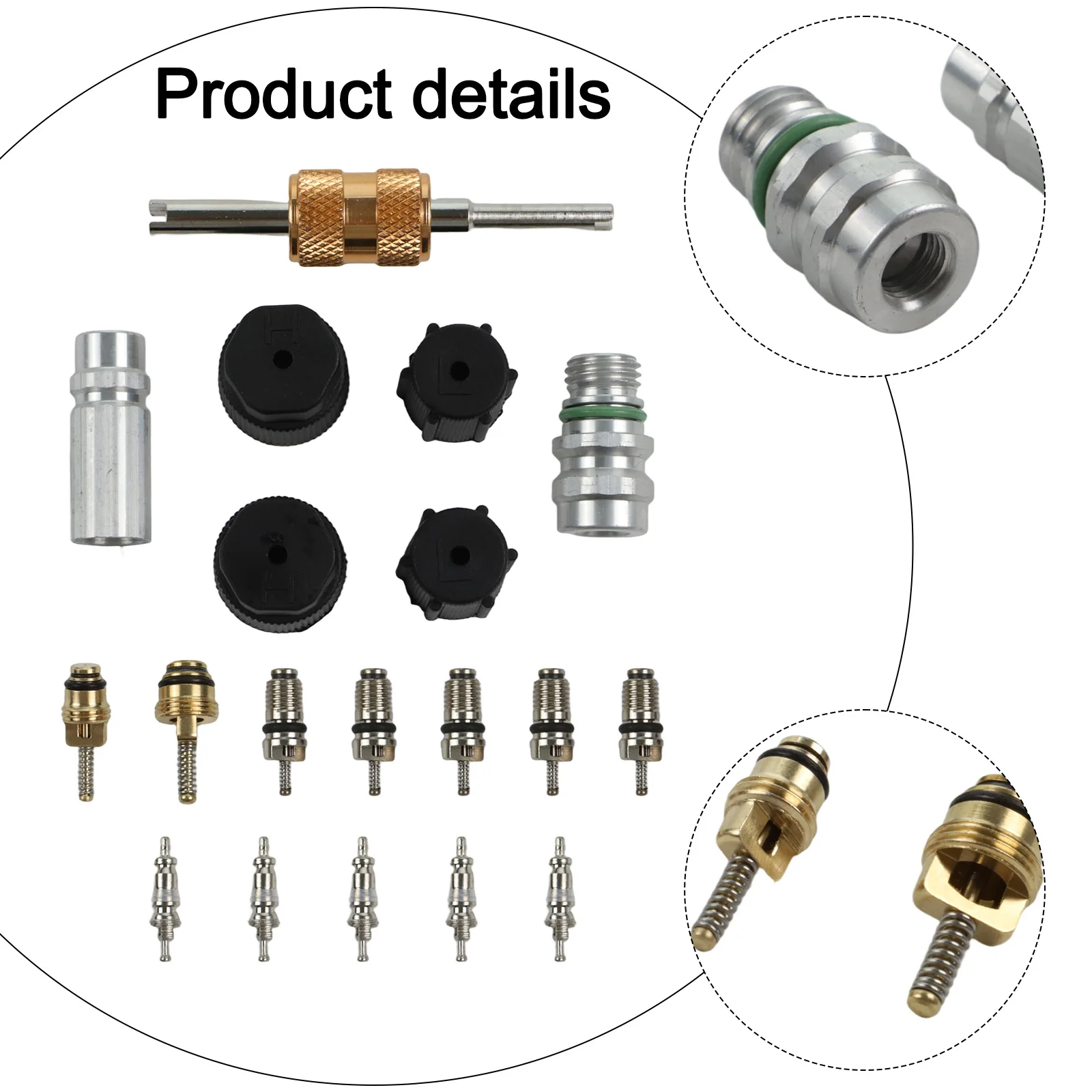 

Comprehensive 19PC Valve Core Kit for Air Conditioning with Robust Brass and Aluminum Construction for For R134a Systems