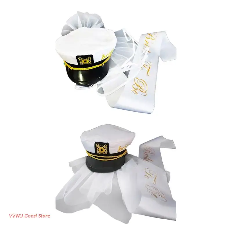 

Creative Captain Hat with Veil & Shoulder Strap Bride Wedding Photo Costume Prop