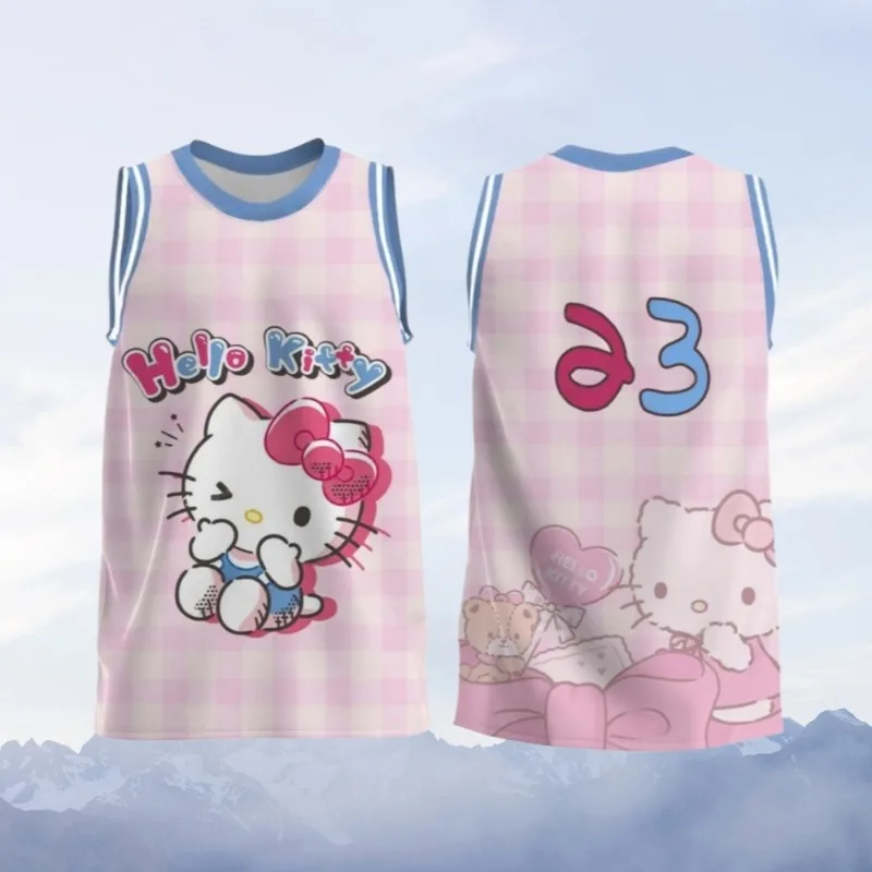 

MOTO-2025 летняя женская футболка без рукавов HELLO KITTY 23, спортивная баскетбольная майка с круглым вырезом, женская