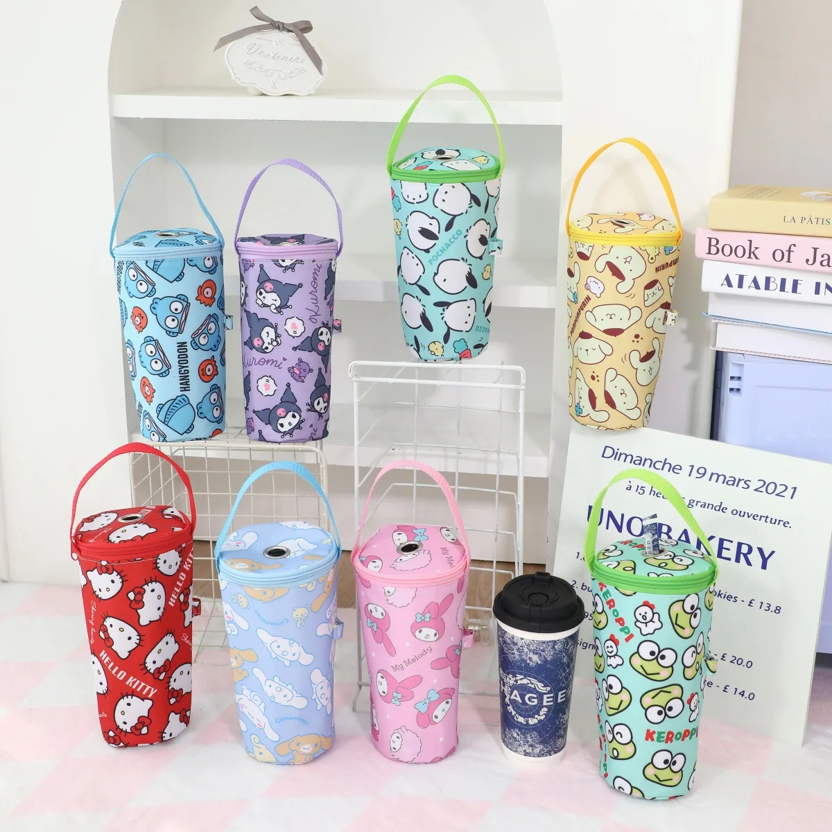 

Cute Hello Kitty Portable Milk Tea Tote Bag Heat Preservation Bag Eco-friendly Handbag Carrying Insulated Cup Cover Handheld Bag