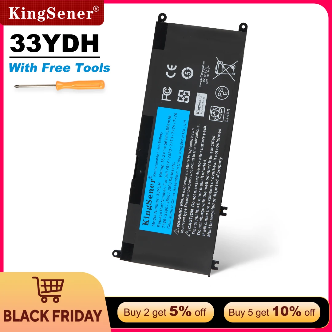 KingSener 15.2V 56WH 33YDH Laptop Battery for DELL Inspiron 17 7778 7779 7773 15 7577 G3 15 3579 5587 17 3779 7588 P30E Series