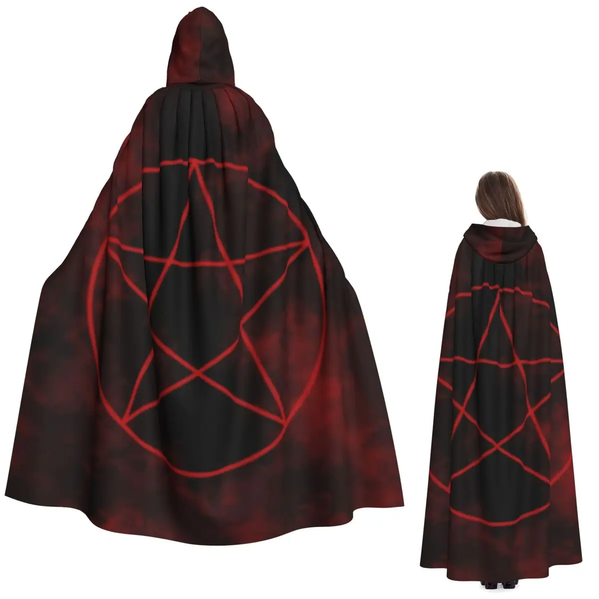 

Длинный плащ с капюшоном и пентаграммой Бафомета, средневековый костюм ведьмы, накидка для косплея, накидка на Хэллоуин, вампир, для взрослых, унисекс