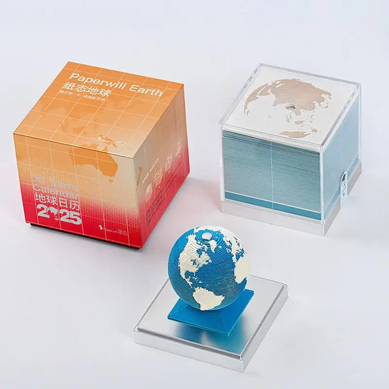 3D Earth MeMO Pad ปฏิทิน 2025 Tear Away ปฏิทินปฏิทินเวลาชิ้น Sticky Notes ปฏิทินกระดาษแกะสลัก Art Decor