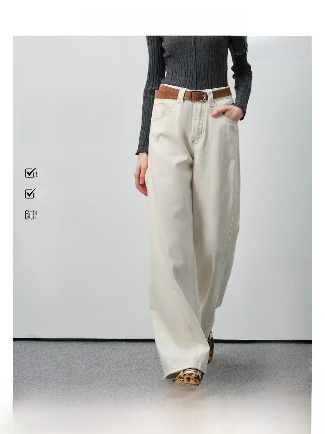 

White Wide Leg Straight Pants High Waist Women's Clothing New Spring Faion VEGA CHANG Comfortable Breathable Commute Sle
