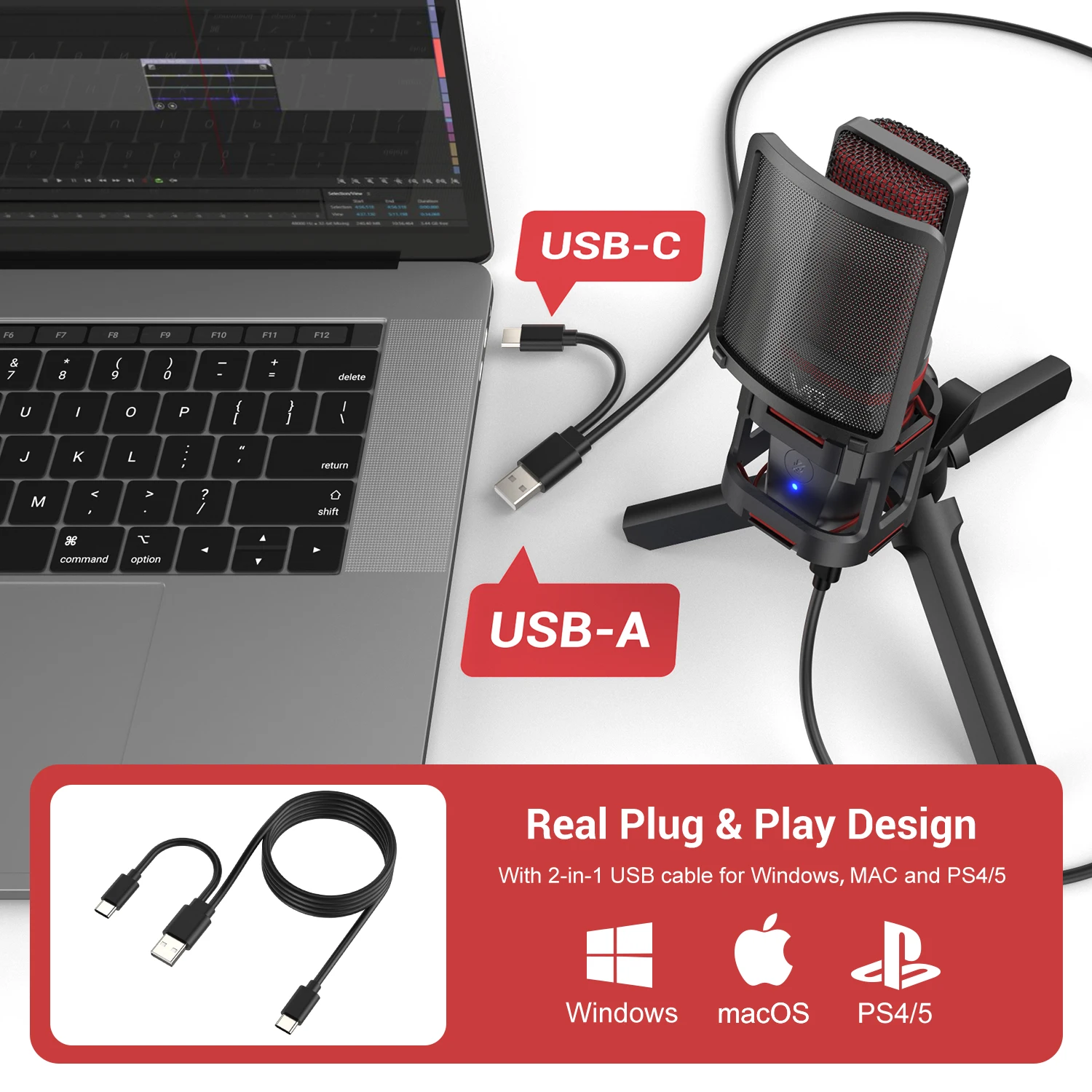 Vegue USB Wired Gaming Microphone Connecting to PC PS5 PS4 and Mac for Streamers Video Editors Gamers