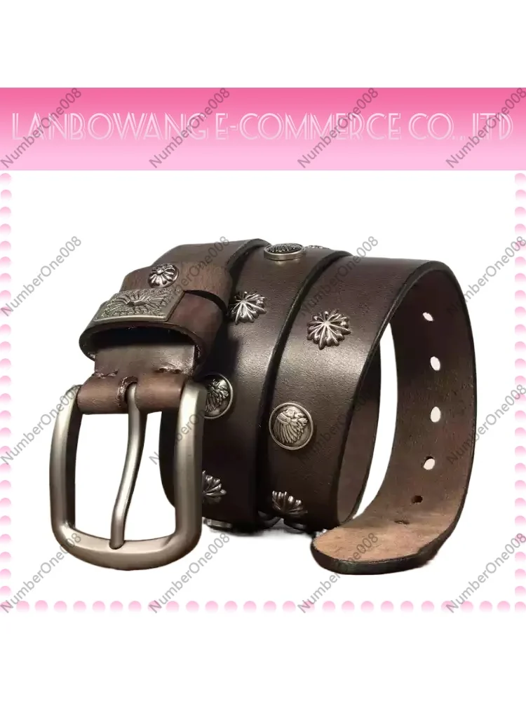 Riveted men's belt, top layer cowhide women's belt, genuine leather pants belt, niche beauty, vintage 2024 new model