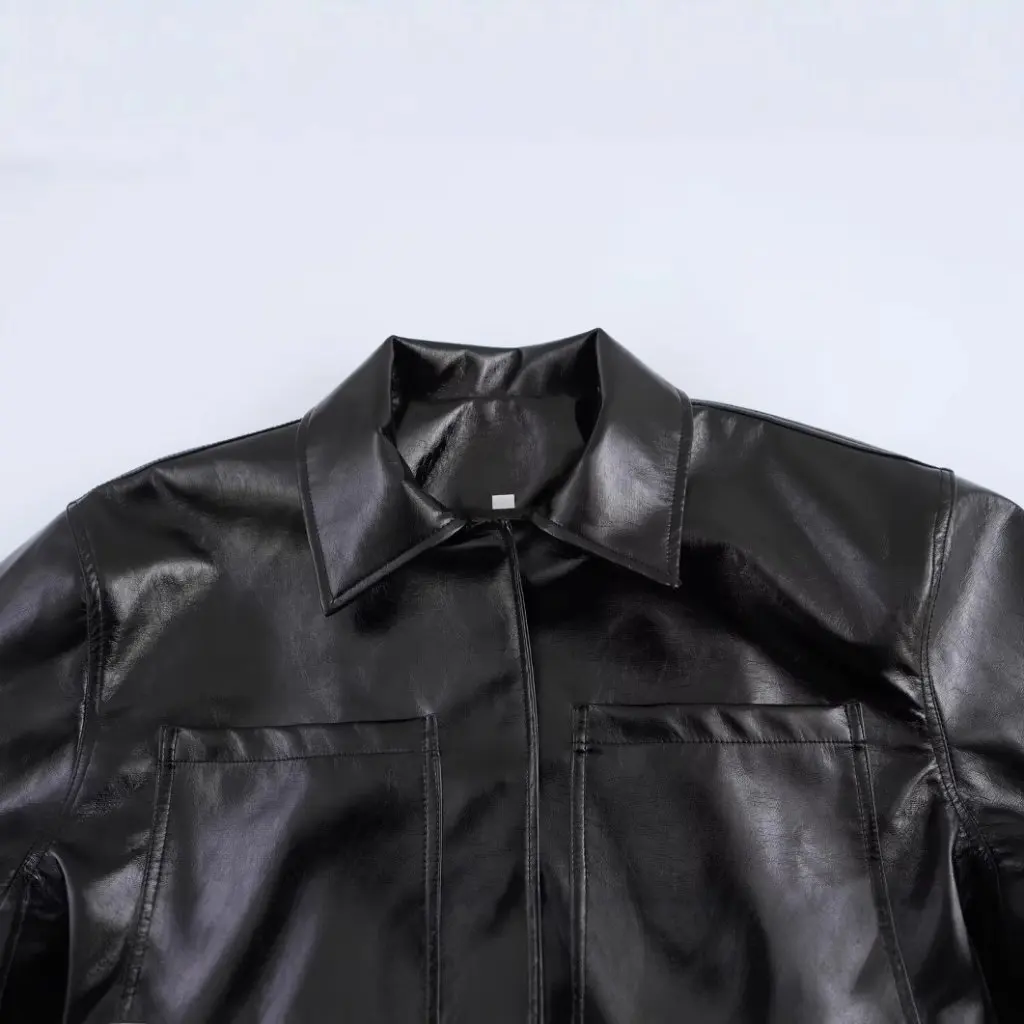 Veste en simili cuir à revers, mode européenne et américaine, manches longues, vêtements d'extérieur pour femmes, nouveau Style de printemps B481836