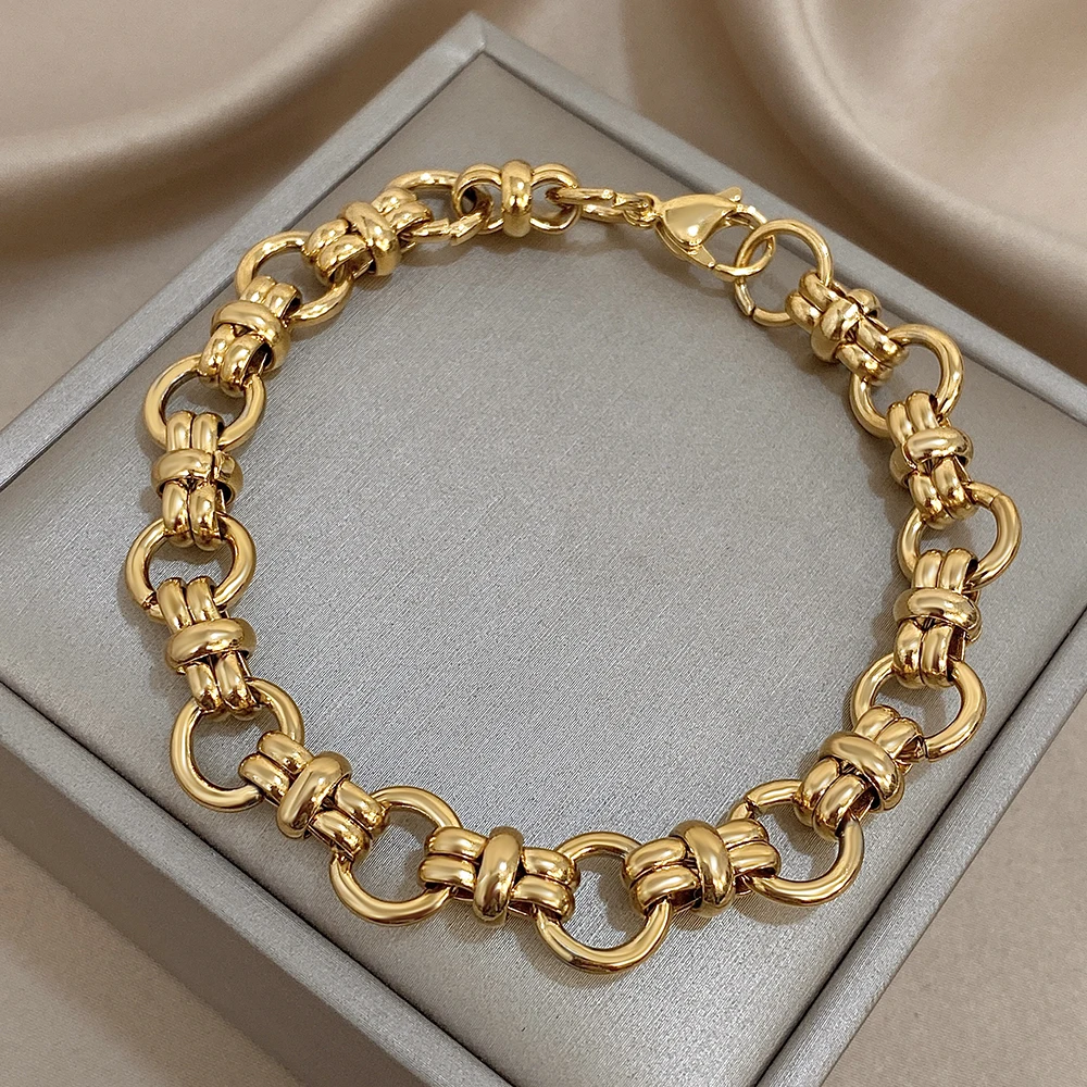 Charm Geometrische Kreis Kette Armbänder für Frauen Mode Gold Farbe Edelstahl Armband Wasserdicht Schmuck