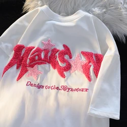 Embroidery Letter Fashion T-shirts for Women Summer 2024 American Vintage Women's Tee Shirt Fun Print Design Y2k Tops