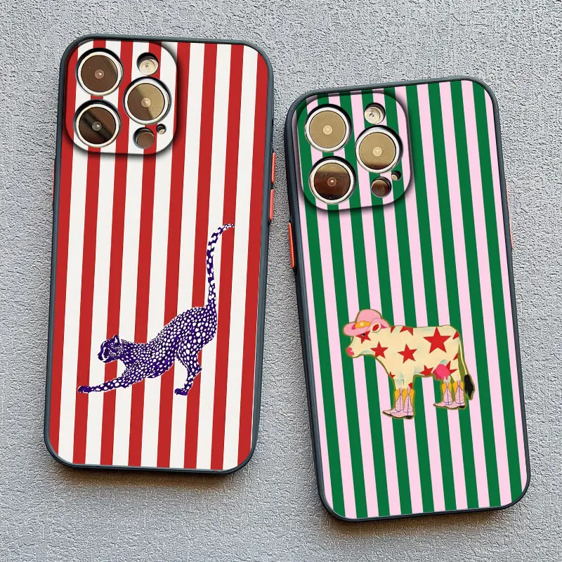 Simple Cute Green And White Plaid Animal Phone Case for Iphone 17 16 15 14 Pro Max 16 Plus 13 12 Mini 11 Pro Max XR XS X Cover - náhled 3