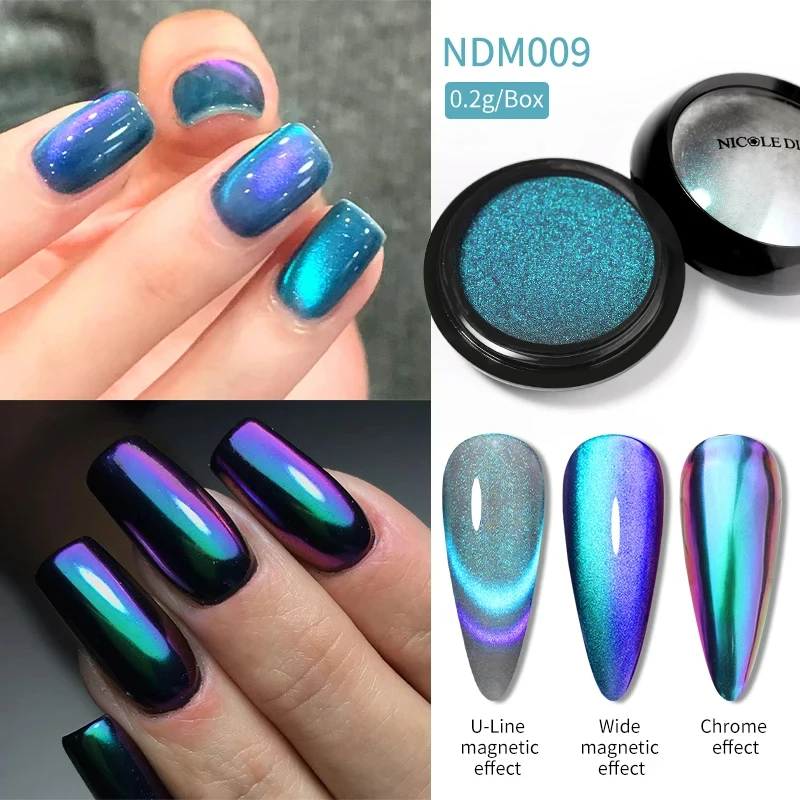 NICOLE DIARY Chameleon Powder Nail Glitter Double Light Cat Magnetic Effect Nail Chrome Pigment Dust Nail Art Manicure Supplies