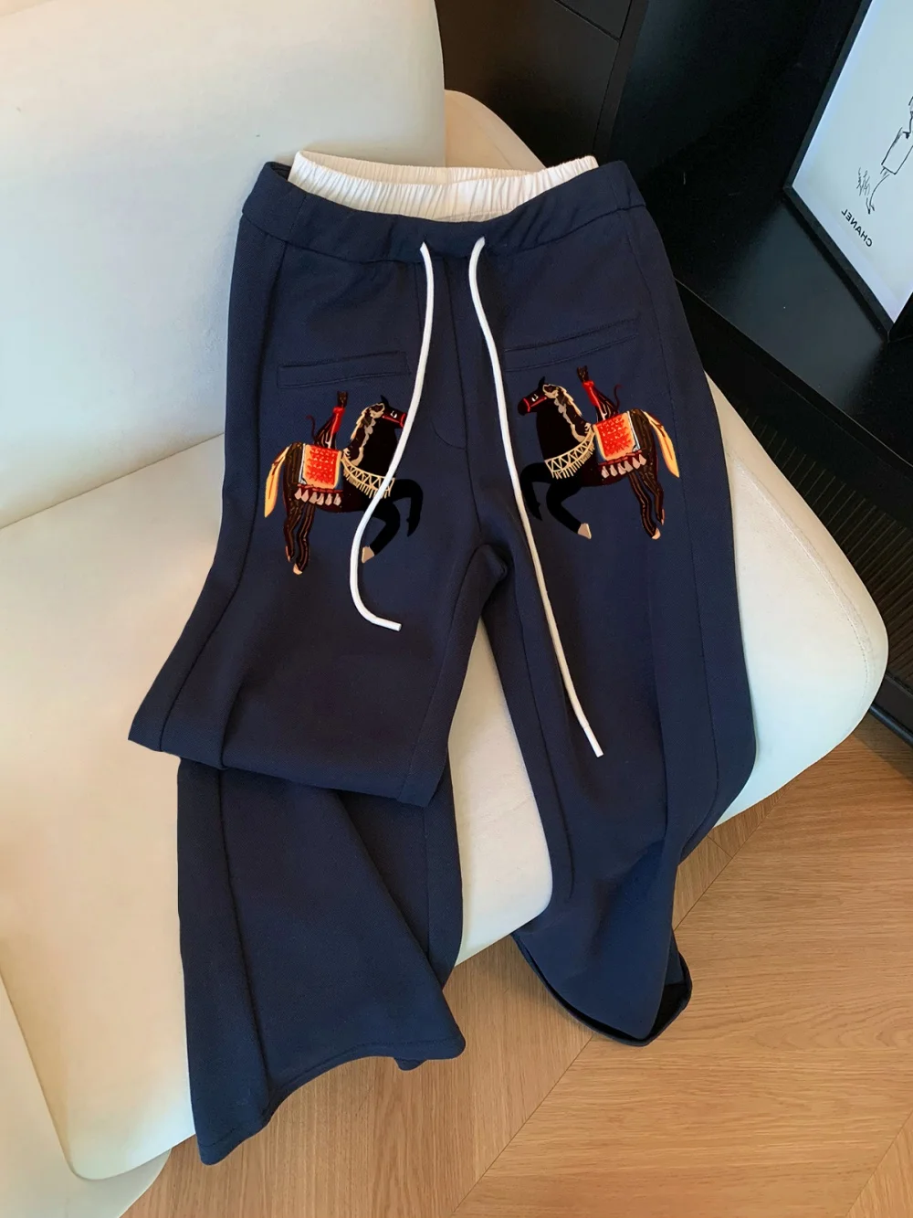 الإبداعية طباعة السراويل عارضة ex ربيع الخريف عالية الخصر مستقيم الساق السراويل الرياضية غير المتماثلة تصميم الكرتون نمط #2