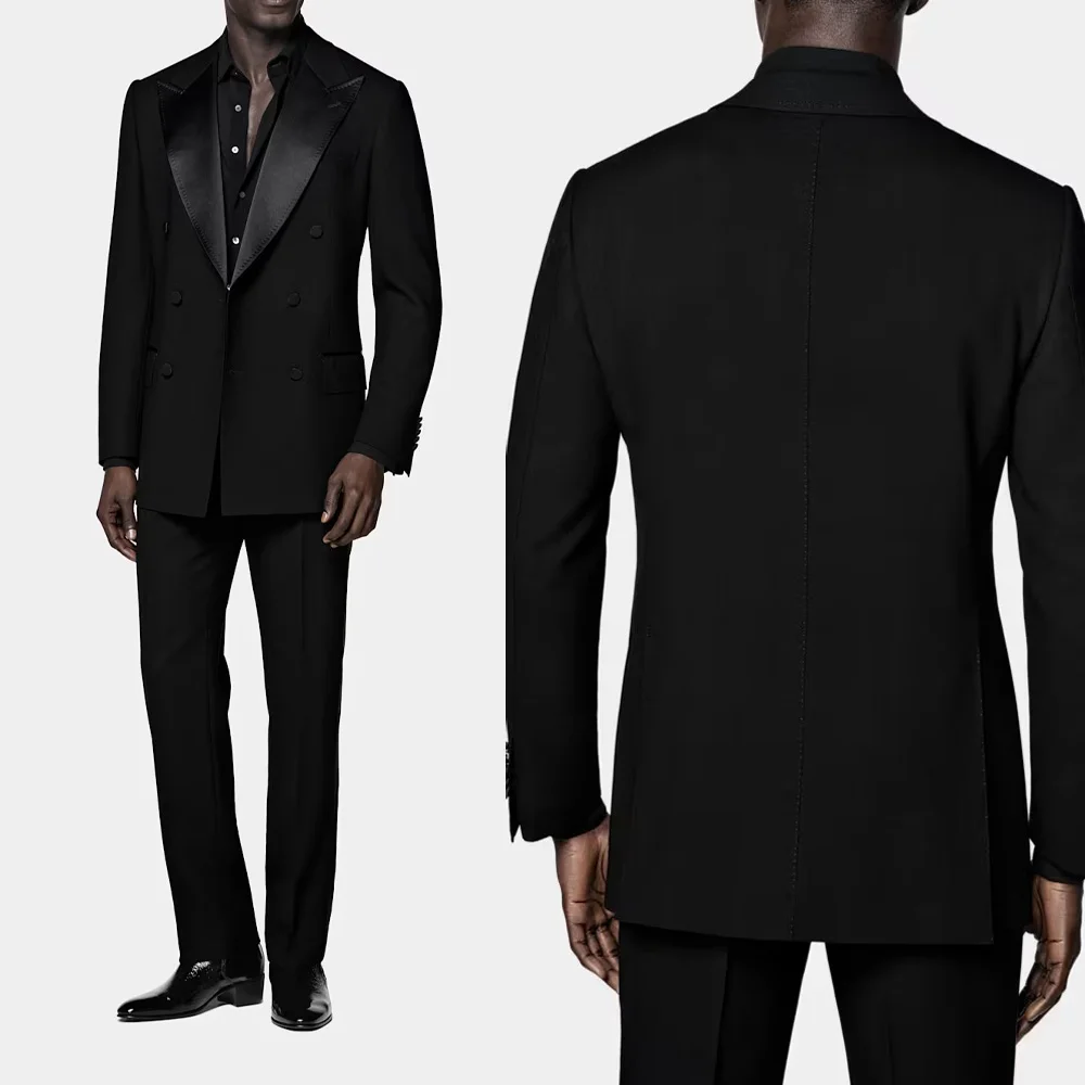 Costume Men Suits Double Breasted Spliced Collar Tailor-Made 2 Pieces Blazer Pants Formal Prom Wedding Groom Customized