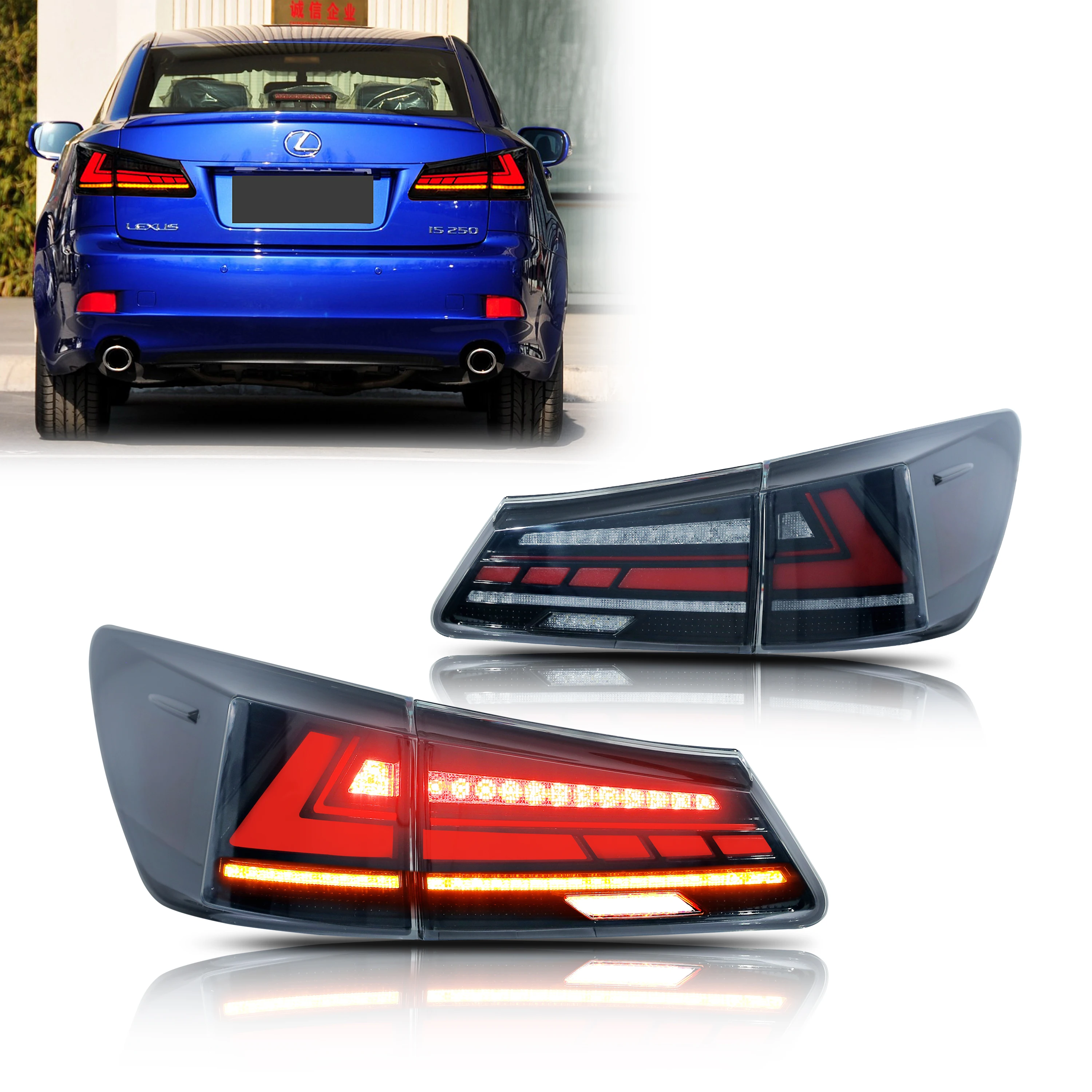 

Светодиодные задние фонари для Lexus IS250 IS350 ISF 2006-2013, анимация запуска, динамический указатель поворота, черные задние фонари в сборе