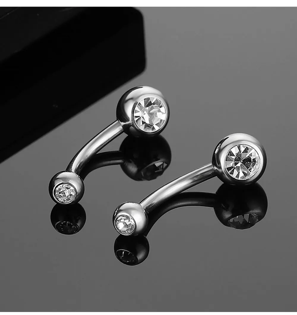 Double Gem Belly Button Rings Stainless Steel Crystal Rhinestone Navel Rings Barbells Studs Women Girls Body Piercing Jewelry