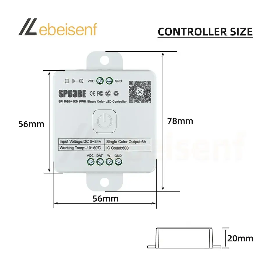 Sp63be Spi Rgb + Pwm Enkele Kleur Led Controller Dc 5V 12V 24V 2 In 1 Slimme Bluetooth Muziek Magische Dimmer & 2.4G Rf Touch Afstandsbediening