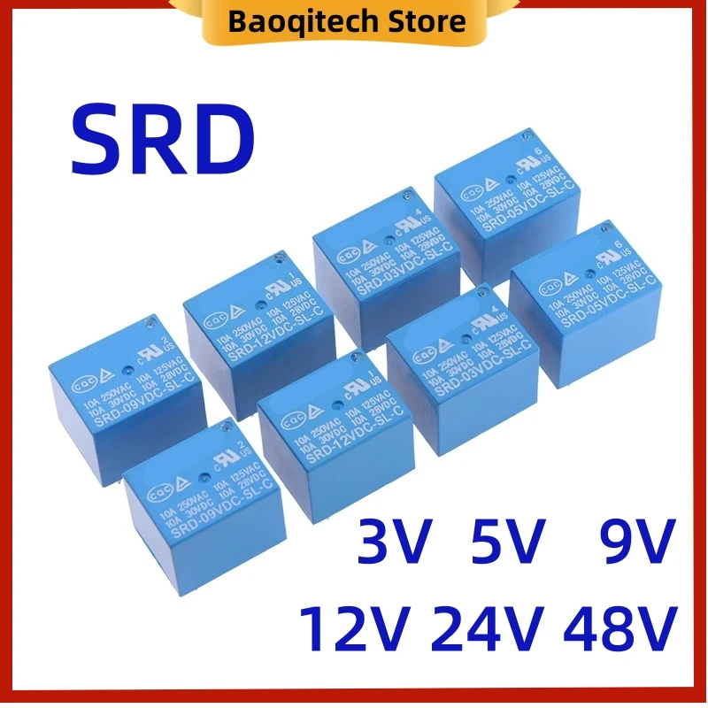 10 20 PCS SRD Power Relay  SRD-03VDC -05VDC-09VDC -12VDC -24VDC-SL-C -A 4/ 5Pin PCB Type Automobile Relay 10A  12V 24V 48V