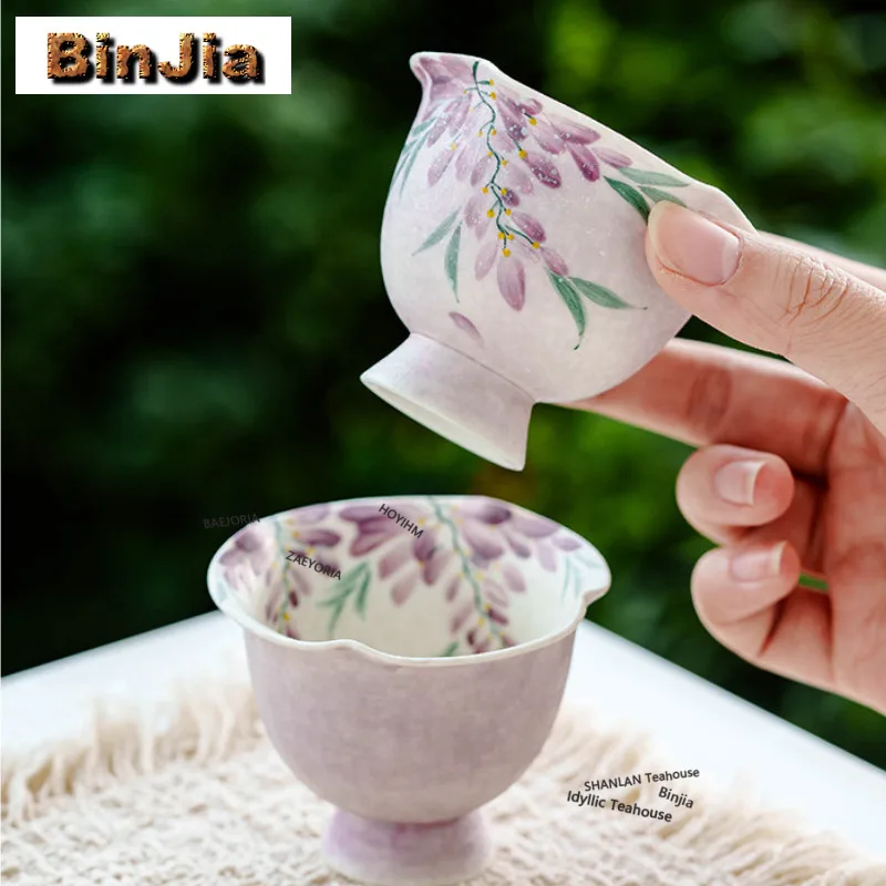 

Чайная чашка 50 мл с ручной росписью «Глициния», эстетичная чаша для чая, чашка для дегустации, персональная чашка для чаепития, мастер-чашка для чайной церемонии Чажан