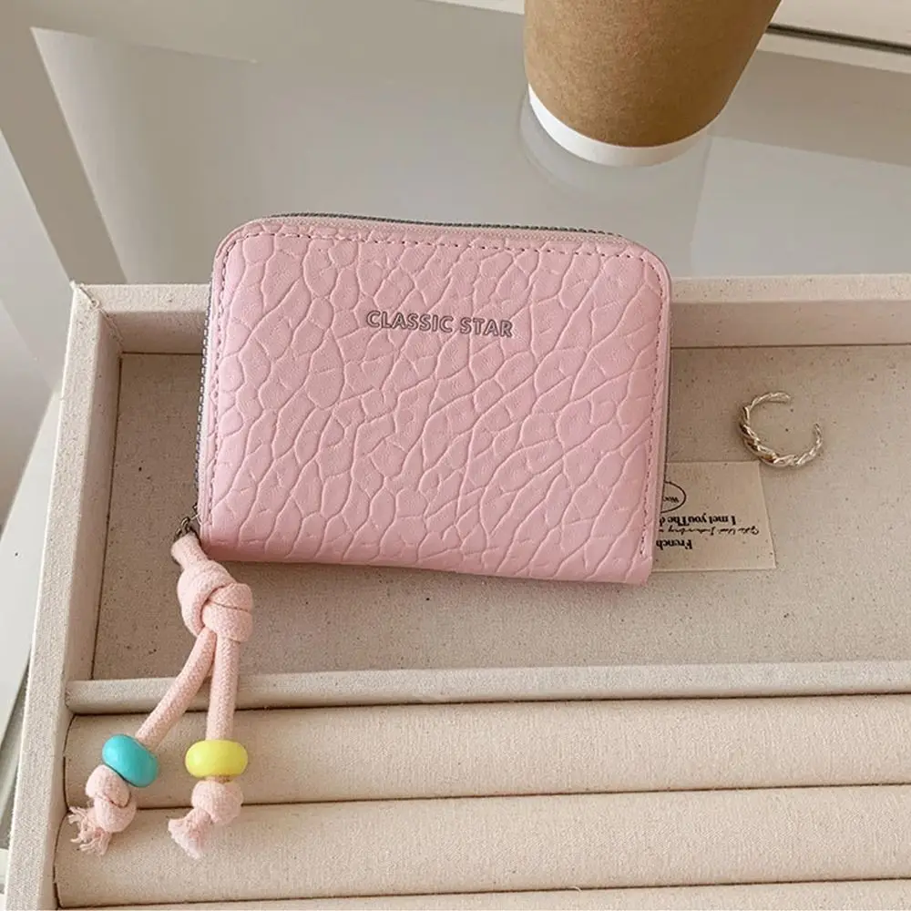 

Portable Elegant Women's Short Wallet PU Leather Solid Color Multi Card Wallet Colored Beads Casual Student Purse Card Bag