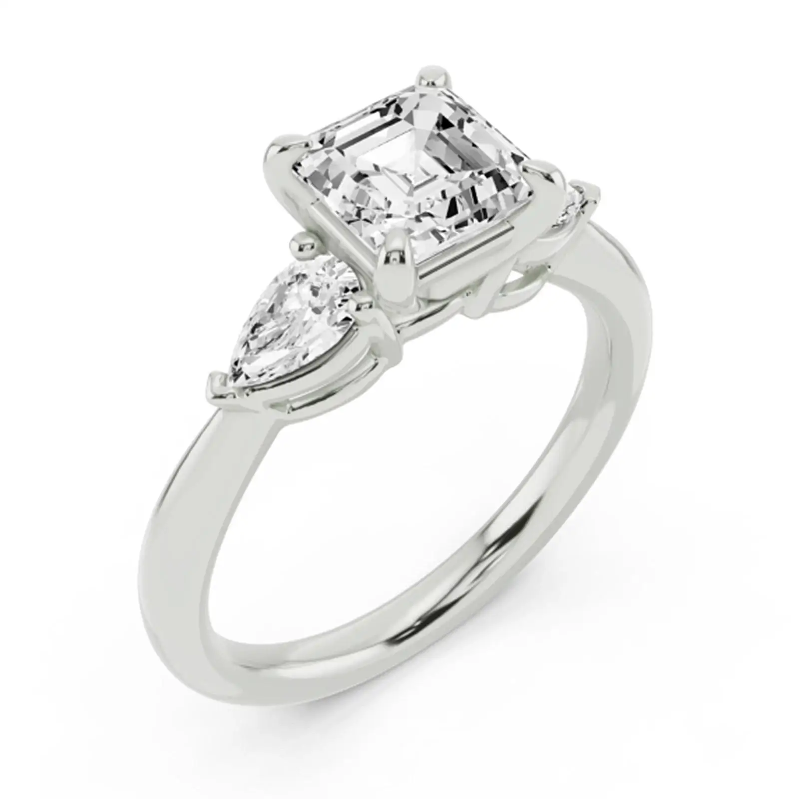 Eleganter Drei-Stein-IGI-1,50-Karat-Asscher-Schliff Laborgezüchteter Diamant-Verlobungs- und Ehering aus Platin 950 EF VS-VVS Jubiläumsgeschenk – Detail 5