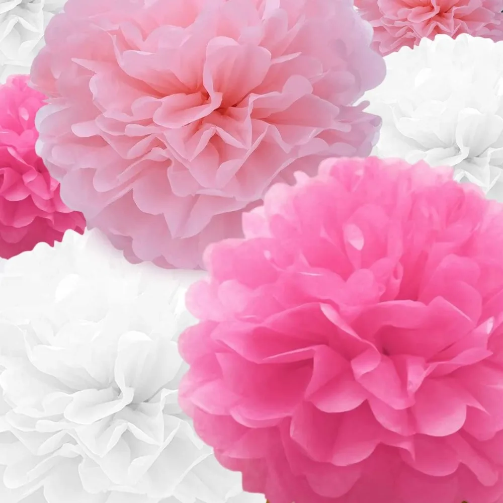 22 Pcs  Tissue Paper Pompoms Paper Flower Pink,Rose Red,White Paper Flower Ball for Birthday Bachelorette