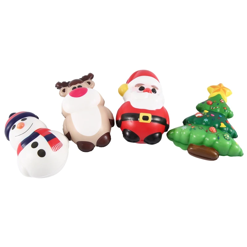 

4 PCS Squishy Anti Stress Reliever Toy Doll Santa Claus Reindeer As Shown PU Slow Rebound Antistress Squeeze Toy