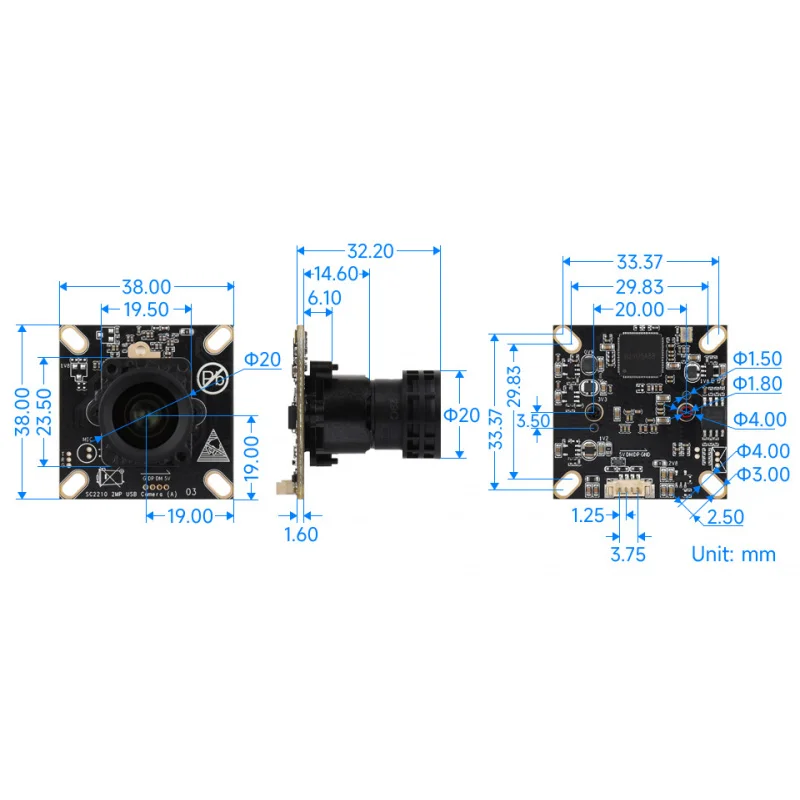 

SKU-32810 Waveshare SC2210 2MP M12 USB Camera Module, SC2210 Sensor Chip, USB2.0 Port, Starlight Camera, Easy To Use