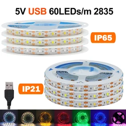 Tira de luces LED USB de 5V, 60LED/m, cinta de lámpara Flexible 2835 para fondo de TV, cocina, dormitorio, decoración navideña, lámpara de iluminación