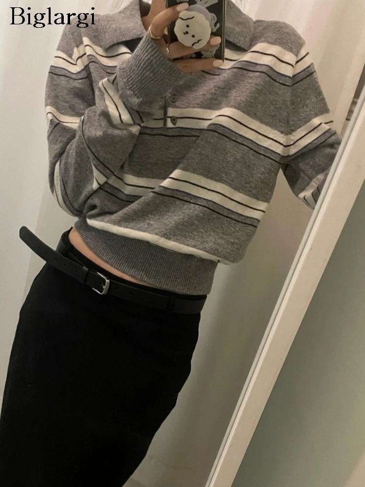 

Вязаный осенне-зимний пуловер, женский полосатый принт, повседневные свободные женские свитера в корейском стиле, модный женский свитер
