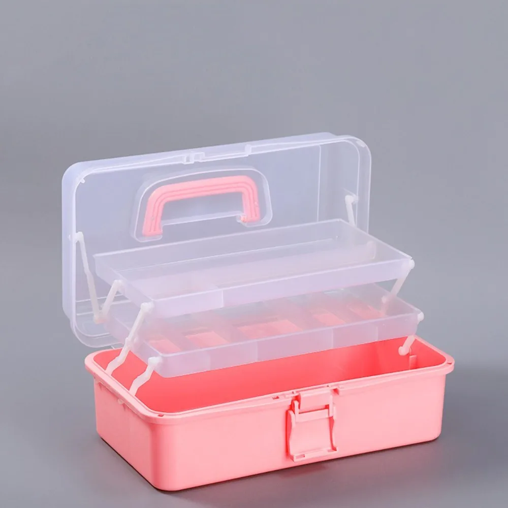 New Three-layer Craft Storage Box Transparent Plastic Sewing Storage Box Foldable Large Capacity Portable Hardware Tool Box