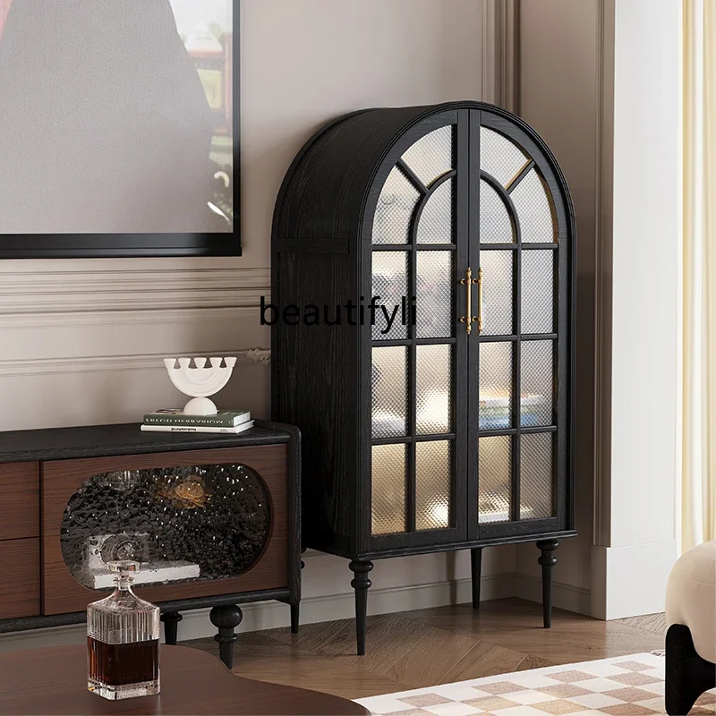 

French retro bookcase arched TV storage American living room entrance storage cabinet