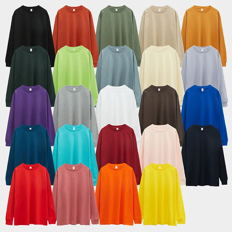 

New Heavyweight 250G Cotton Crew Neck Long Sleeve-Shirt Men, Solid Color, Cuffed, Casual Fashion, Loose Fit, Heat Tra