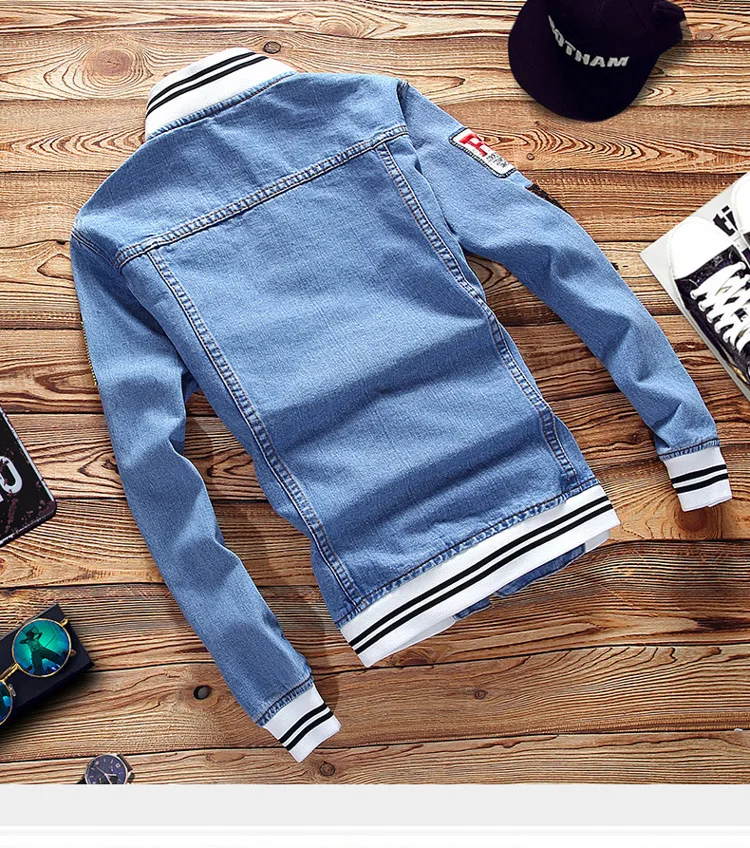 Denim Jacket Men Sportswear Outdoors Male Streetwear Spring Casual Slim Fit Stand Collar Pilot Jackets